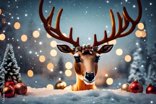 reindeer with christmas tree