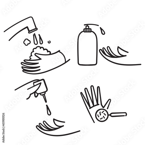 hand drawn doodle Simple Set of Washing Hands Related