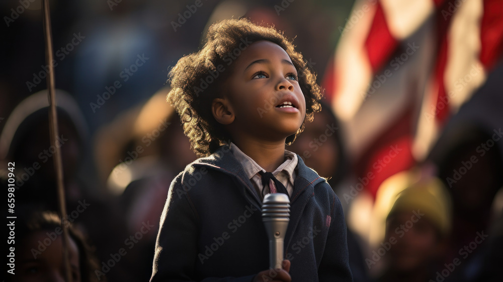 Calling for civil rights for black Child in America black history month concept - obrazy, fototapety, plakaty 