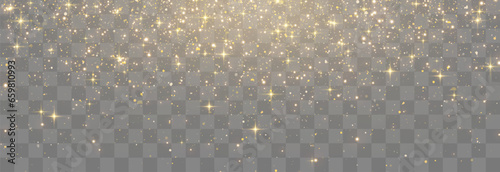 Vector magical light dust, dusty shine. Flying particles of light. Christmas light effect. Sparkling particles of fairy dust glow in transparent background. Vector illustration on png