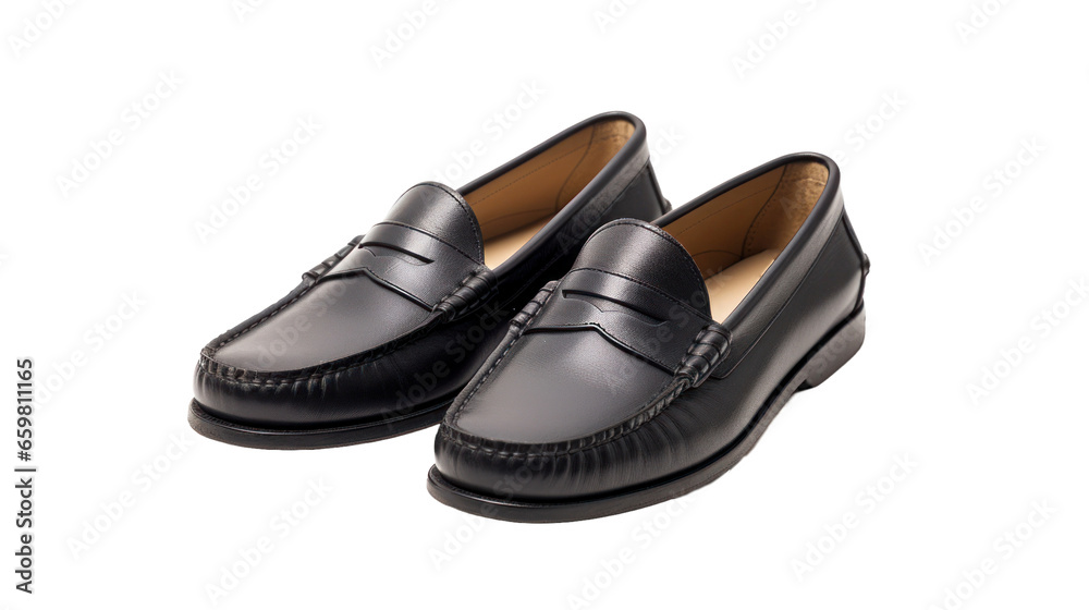 Men's black moccasins on a transparent background Men's black moccasins on a transparent background