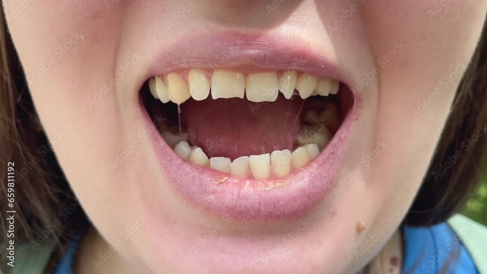 Patient woman with dislocated jaw and malocclusion, temporomandibular