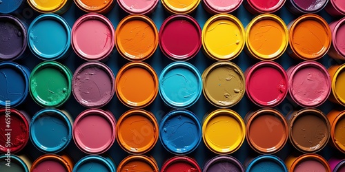 Banner of colorful paint cans or tins for home decoration