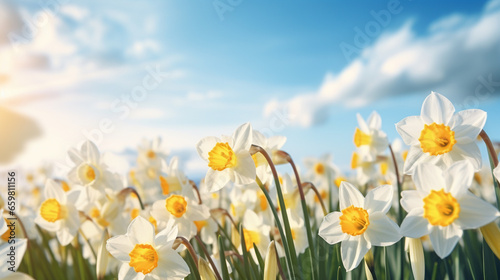 Beautiful spring flowers outdoors on sunny day,daffodils, narcissus © © Raymond Orton