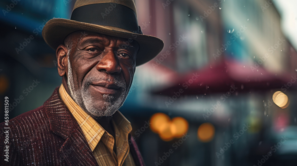 Black senior man on the street of City