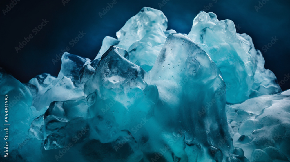 blue ice with beautiful shapes floating on the water