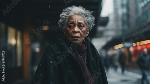 Black senior woman on the street of City
