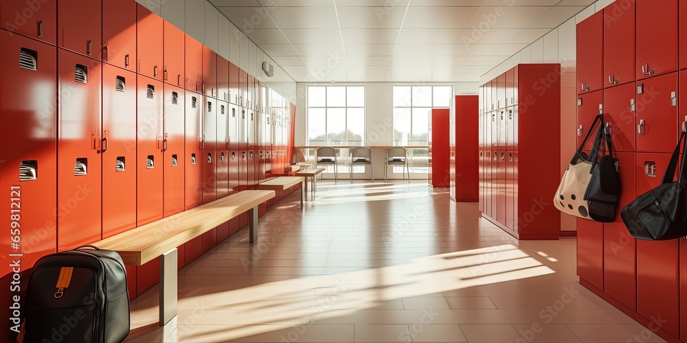 Locker or changing room with benches and lockers Stock Illustration