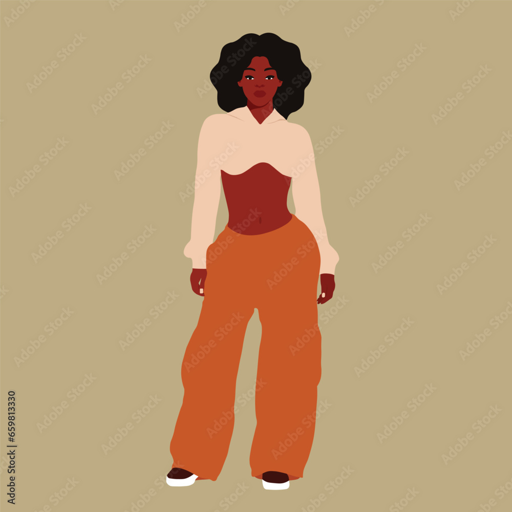 Stylish afro black woman in elegant art style vector