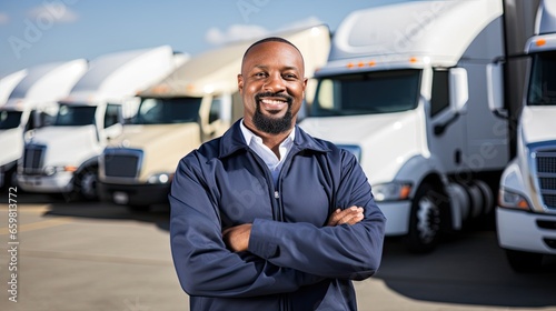 Proud and smiling truck driver male photo