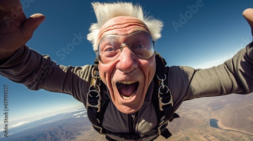 Senior man skydiving
