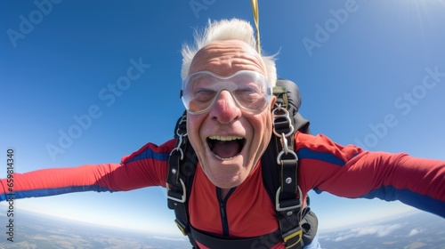 Senior man skydiving
