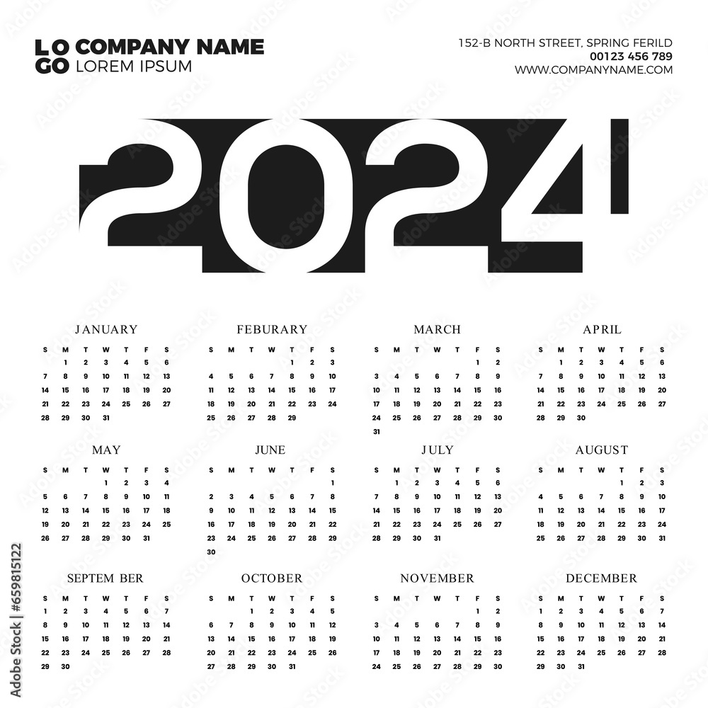 Calendar 2024 template vector. simple minimal design. Planner 2024 year