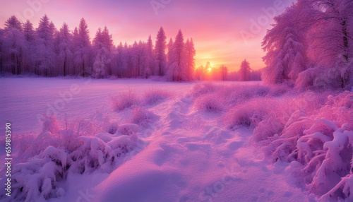  Beautiful Winter Landscape with Sunrise © Abood