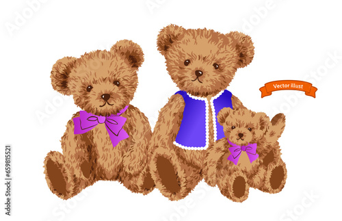 ３匹の親子くまのイラスト　テディベア　ベクター