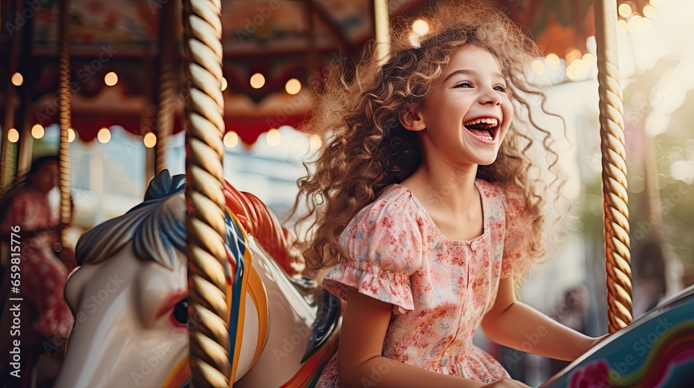 Fototapeta premium Young girl on a carousel