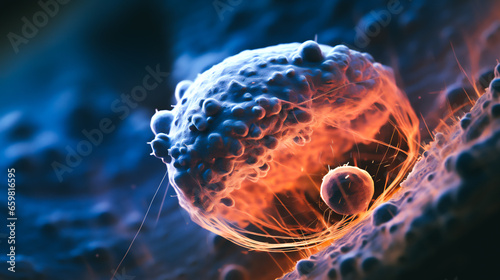 a saliva sample being analyzed under a microscope, revealing distinct cellular structures hinting at an ectopic pregnancy photo
