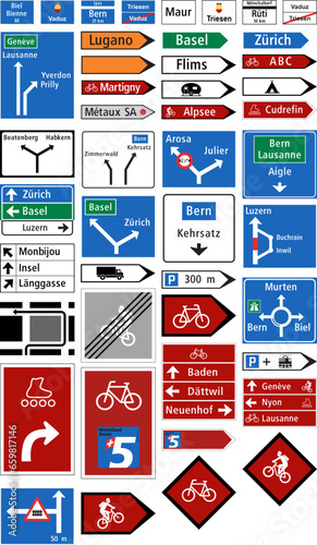 Routing indication signs on main and minor roads, Road signs in Switzerland and Liechtenstein