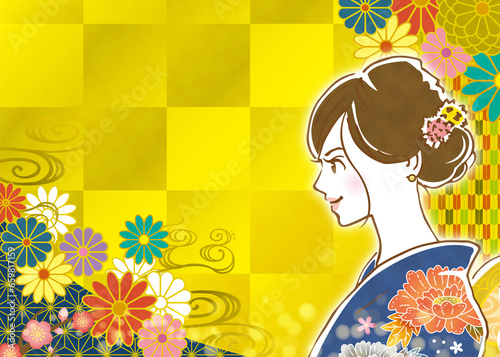 着物を着ている女性　新年のイメージ