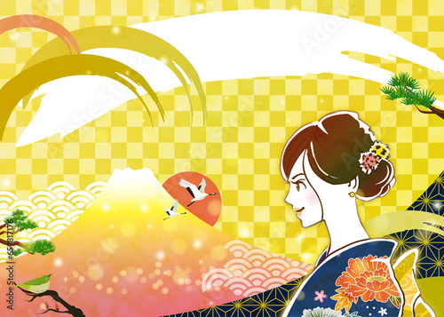 着物を着ている女性　新年のイメージ