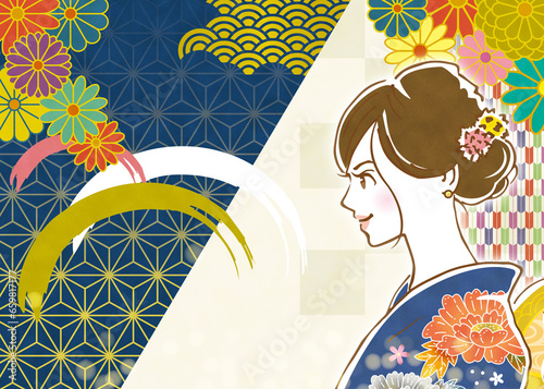 着物を着ている女性　新年のイメージ