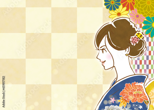 着物を着ている女性　新年のイメージ