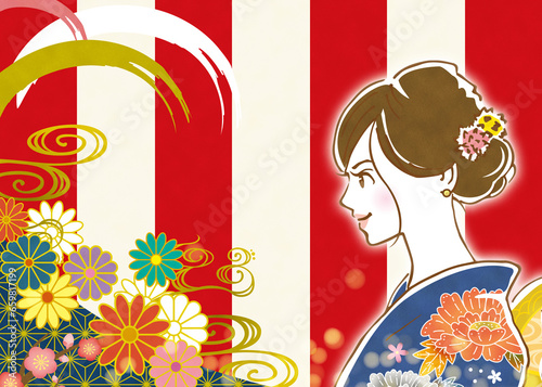 着物を着ている女性　新年のイメージ