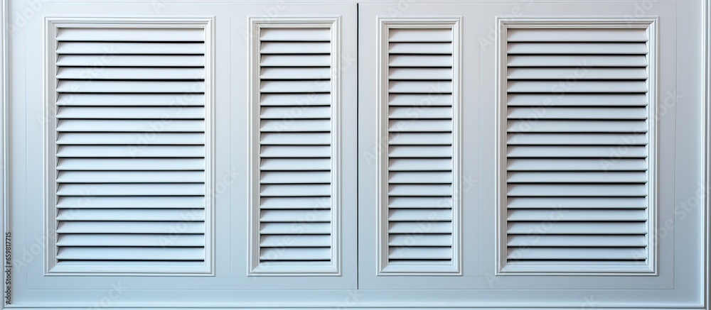 Front view of a locked white wooden door with ventilation grilles Front view of a locked white wooden door with ventilation grilles