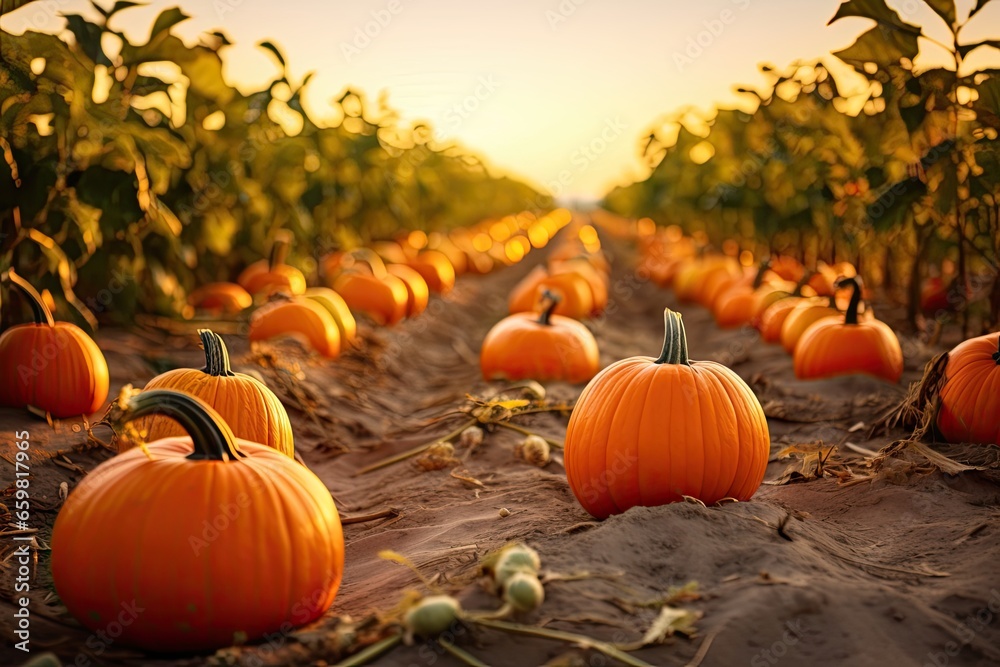 Ripe pumpkins in a patch in the autumn Ripe pumpkins in a patch in the autumn