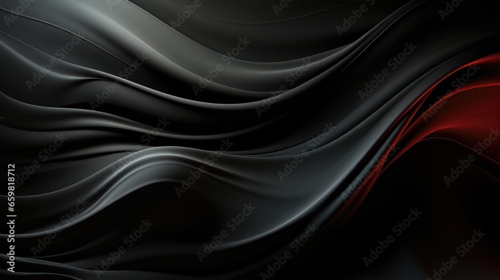 Abstract digital graphic background, black wavy pattern with red light spot, backdrop design element 