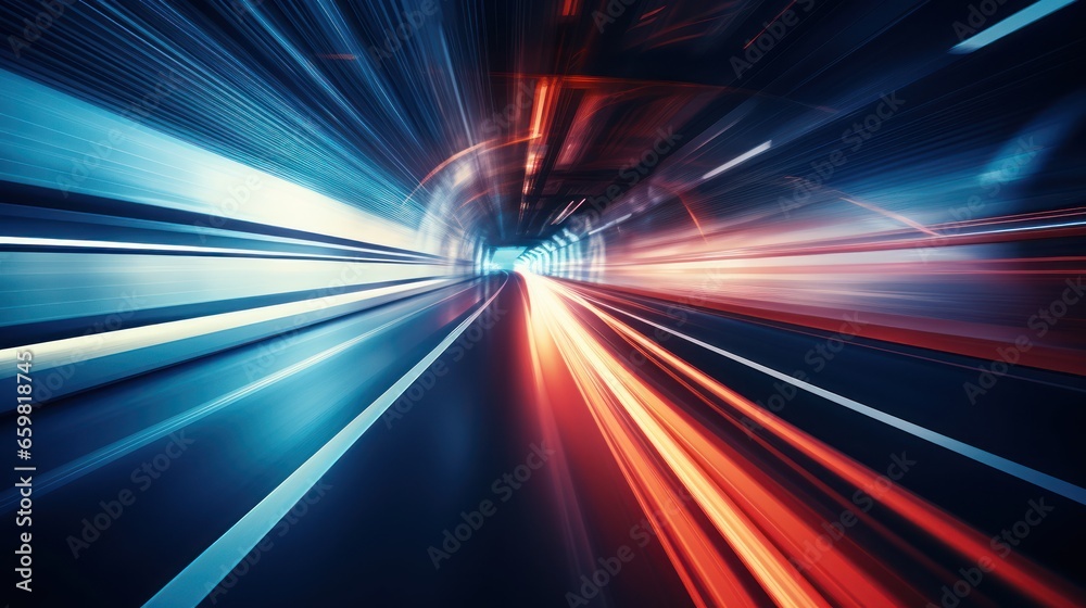 Blurred motion in an urban tunnel, racing towards the luminescent end Blurred motion in an urban tunnel, racing towards the luminescent end