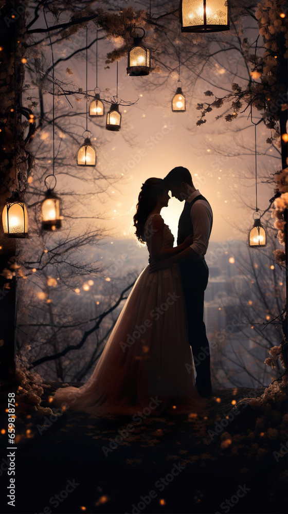 Romantic couple love scene image vertical background. Concept generated AI image illustration. Symbol of loving romance 