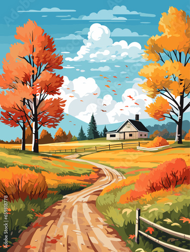 Fall autumn landscape background vector, simple abstract style. Good for fashion fabrics, children’s clothing, postcards, social post, books, wallpaper, banner, events, covers, advertising, and more.