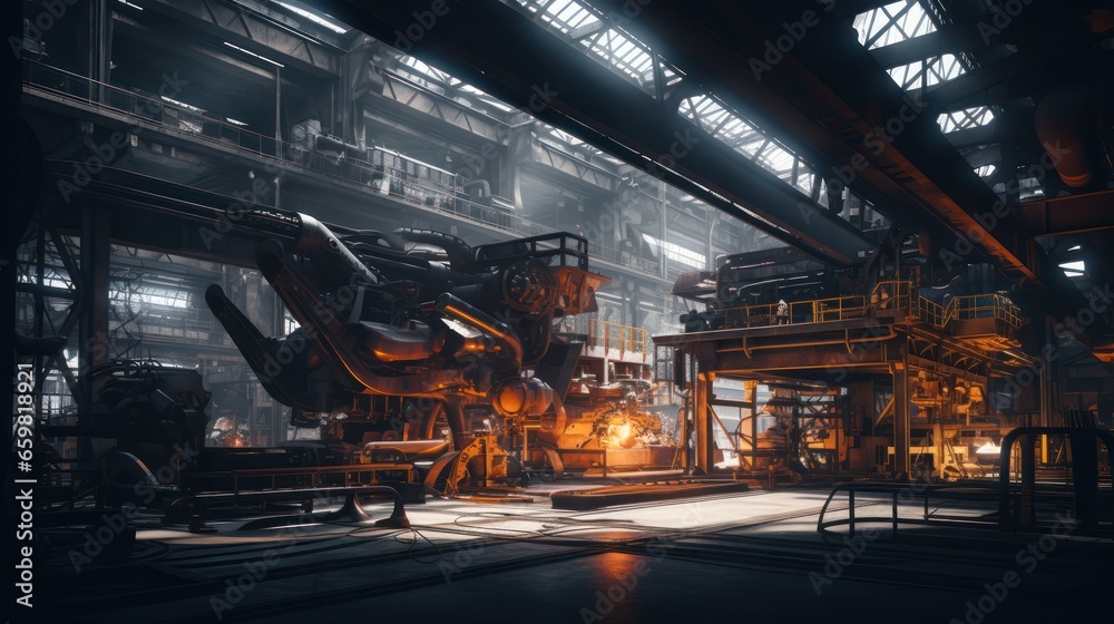 The intricate workings of an iron and steel factory
