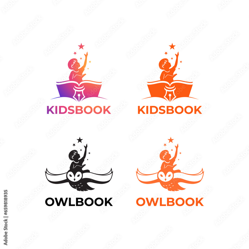 Fototapeta premium kids, owl and book logo