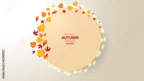 autumn maple leaf with round frame for your text. minimal background