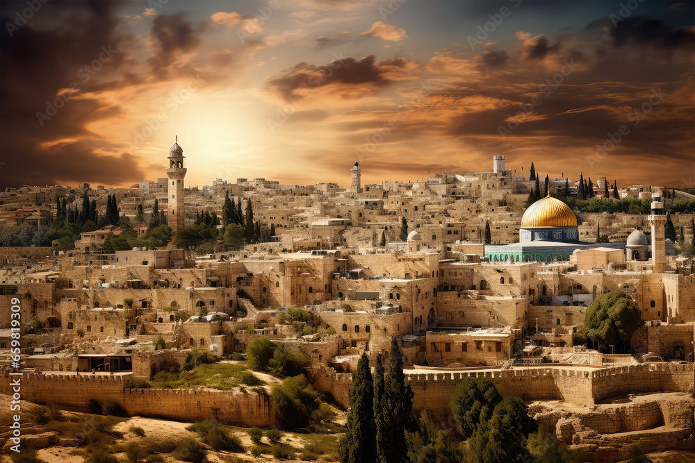 Israel old cityscape on background - obrazy, fototapety, plakaty 