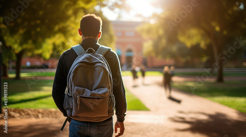 college student, backpack in tow, embarks on a new semester by foot