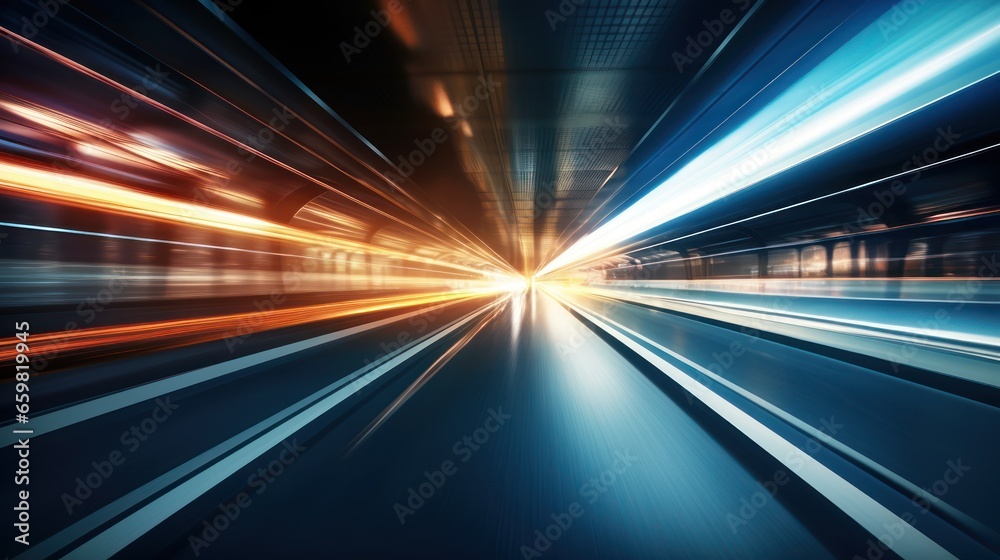 Blurred motion in an urban tunnel, racing towards the luminescent end Blurred motion in an urban tunnel, racing towards the luminescent end
