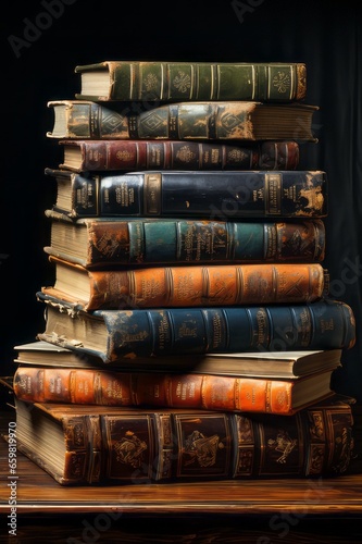 stack of old books retro style