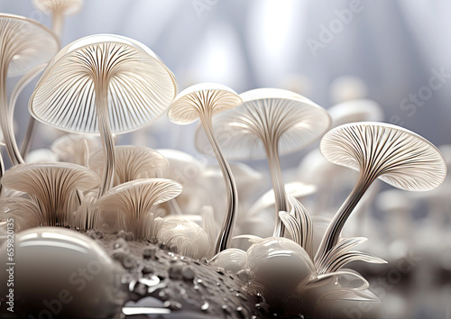 Fantastic abstract white background with mushrooms