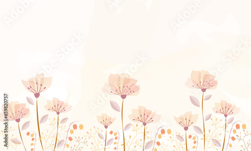 Abstract art background vector, luxury minimal style wallpaper with pink flowers and botanical leaves, watercolor. Vector background for banner, poster.