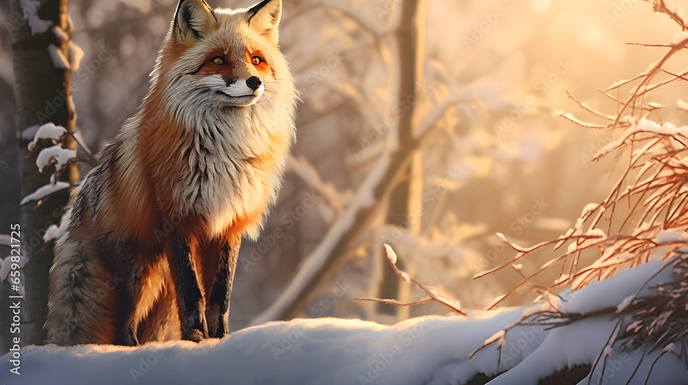 Beautiful red fox in the winter snowy forest Beautiful red fox in the winter snowy forest