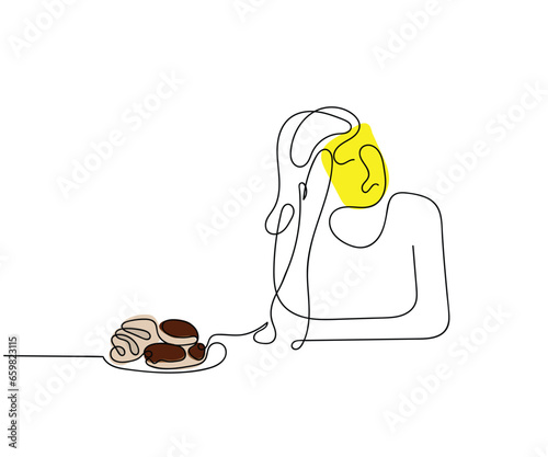 Line art vector of a people or person suffering from eating disorder. Girls mental health. Eating disorder awareness.