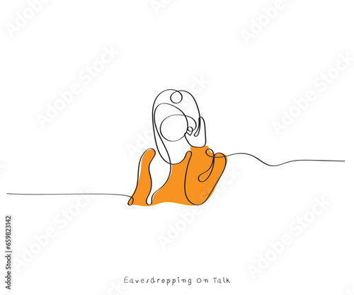 line art vector of Eavesdropping concept. Listening to someone's talk secretly is unethical. Personal and professional life ethical and moral values.