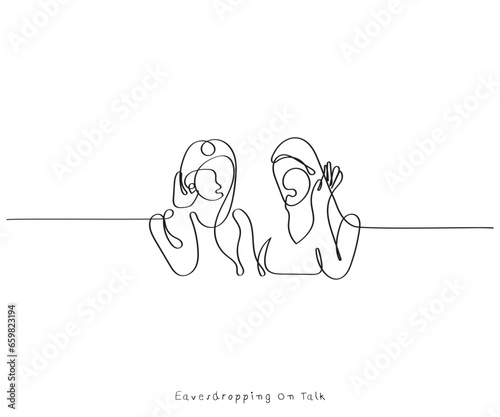 line art vector of Eavesdropping concept. Listening to someone's talk secretly is unethical. Personal and professional life ethical and moral values.