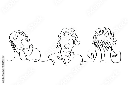 Older adults and mental health line art vector. Elderly concept art.