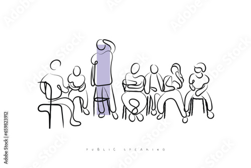 Continuous line art of a school counselor in a session with a kid. School teacher line art.