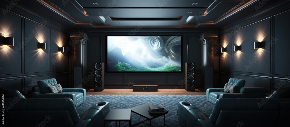 Flat screen tv included in home cinema system - obrazy, fototapety, plakaty 