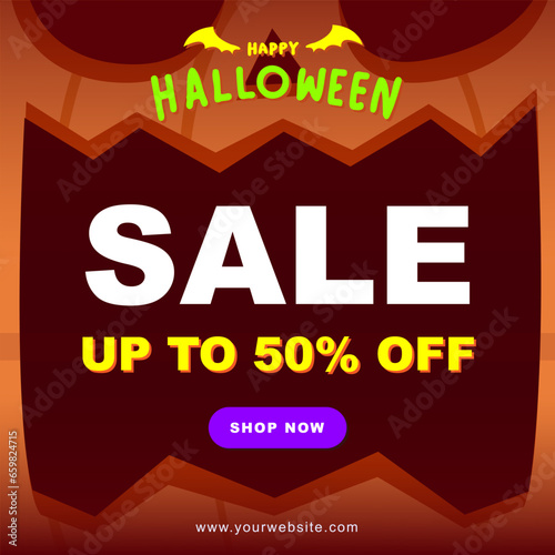 Spooky Screaming Pumpkin Face Halloween Party Square Layout Template : Promote your Halloween event with this eerie square pixel 1:1 template for social media. A sinister pumpkin faces.